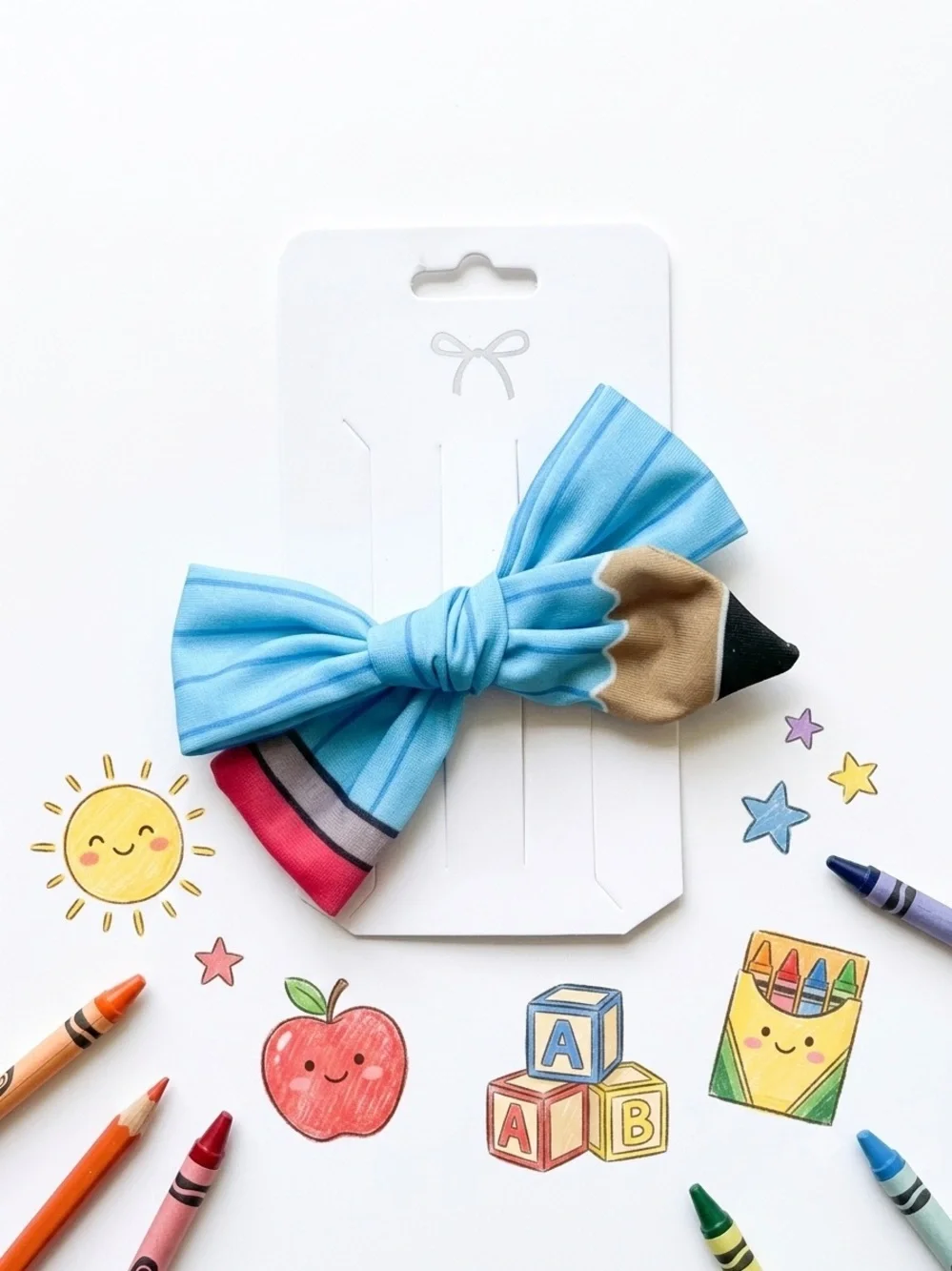 Handmade Blue Pencil Hair Bow Clip Back to School Boutique Hair Accessory NWT